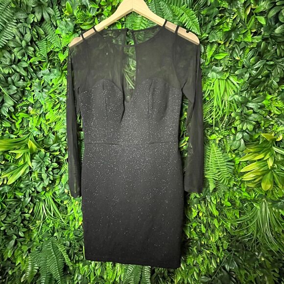 DEAR MOON Women Dress Size 7 Black Formal Mini‎ illusion Neckline Party  0448 - Picture 5 of 13